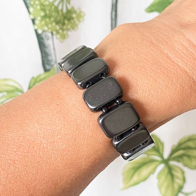 Kristallpunkten Shungit Rektangulära pärlor Armband 'Större Handled'