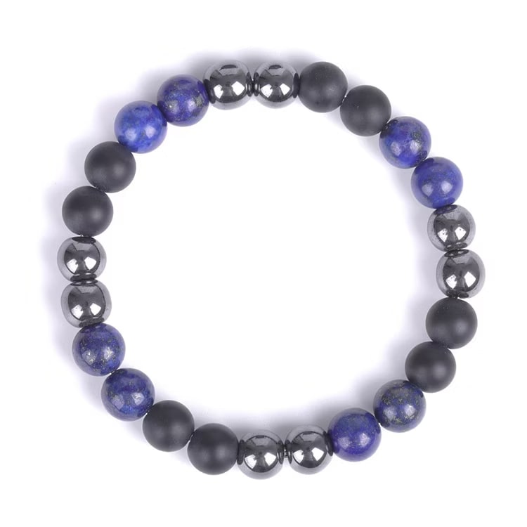 Kristallpunkten Onyx Svart, Hematit, Lapis Lazuli 8mm pärlor Armband 'Större Handled'