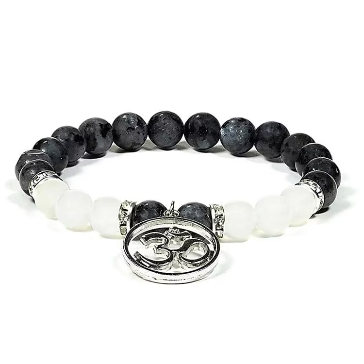 Kristallpunkten Labradorit, Agat Vit (Aum) 8mm pärlor Armband