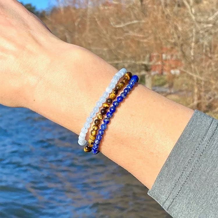 Kristallpunkten Lapis Lazuli 4mm pärlor Armband