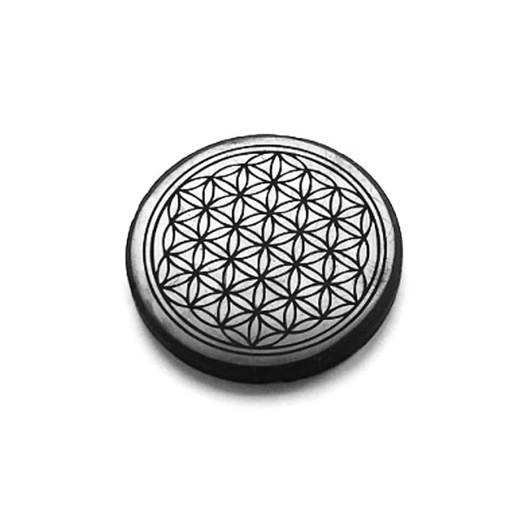 Kristallpunkten Shungit Strålningsskydd för mobil rund med Flower of Life 3cm