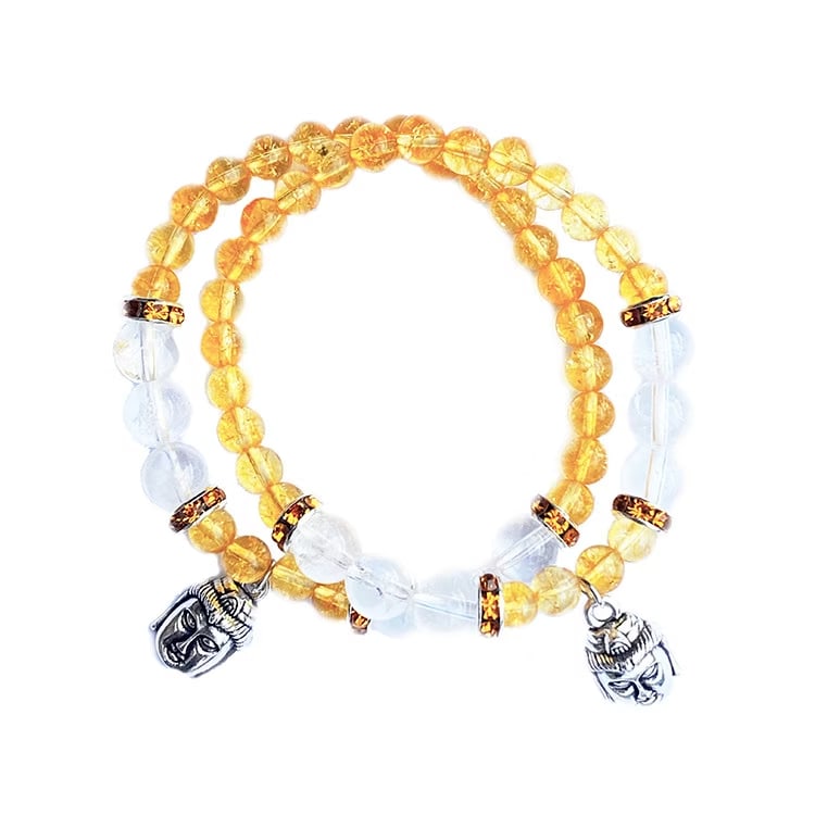 Kristallpunkten Citrin, Bergkristall (Buddha) 6mm pärlor Armband