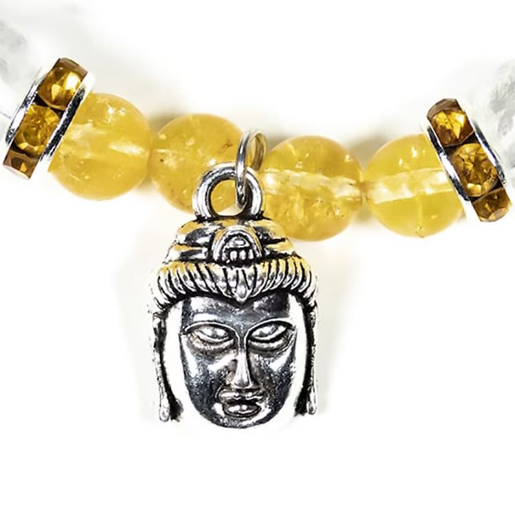 Kristallpunkten Citrin, Bergkristall (Buddha) 6mm pärlor Armband