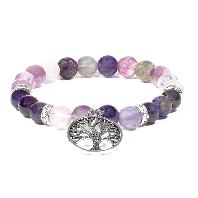 Kristallpunkten Ametist, Fluorit (Livets Träd) 8mm pärlor Armband