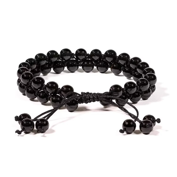 Kristallpunkten Agat Svart 6mm pärlor Armband 'Dubbelrad Justerbart'