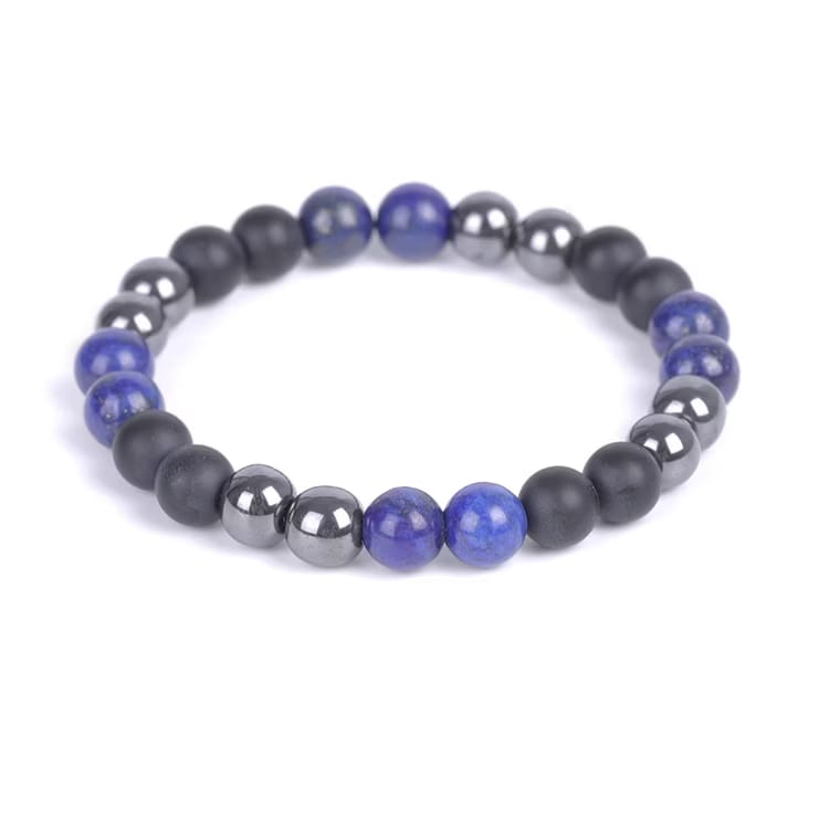 Kristallpunkten Onyx Svart, Hematit, Lapis Lazuli 8mm pärlor Armband
