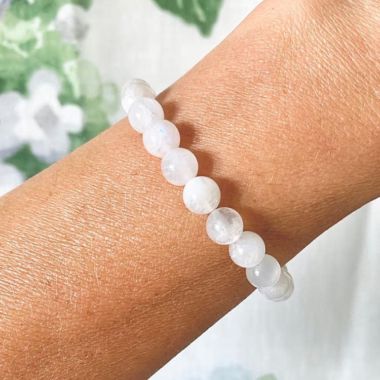 Kristallpunkten Månsten Vit 8mm pärlor Armband