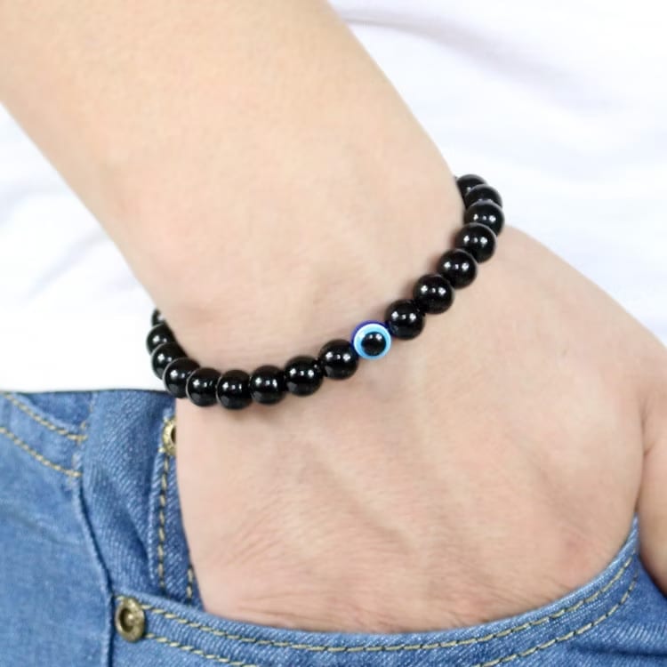 Kristallpunkten Obsidian Svart, ’Skyddsöga’ 6mm pärlor Armband