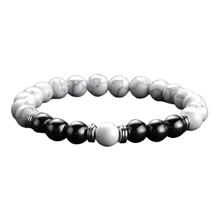 Kristallpunkten Howlit Vit, Hematit 8mm pärlor Armband 'Större Handled'