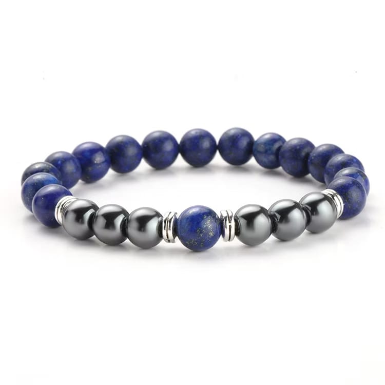 Kristallpunkten Lapis Lazuli, Hematit 8mm pärlor Armband 'Större Handled'