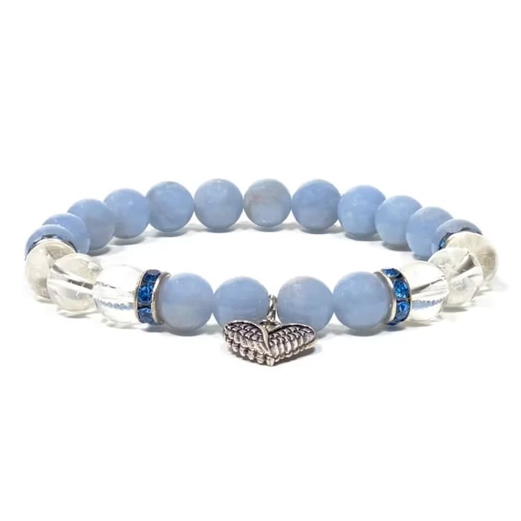 Kristallpunkten Angelit, Bergkristall (Änglavingar) 8mm pärlor Armband