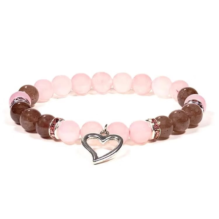 Kristallpunkten Rosenkvarts, Jordgubbskvarts (Hjärta) 8mm pärlor Armband