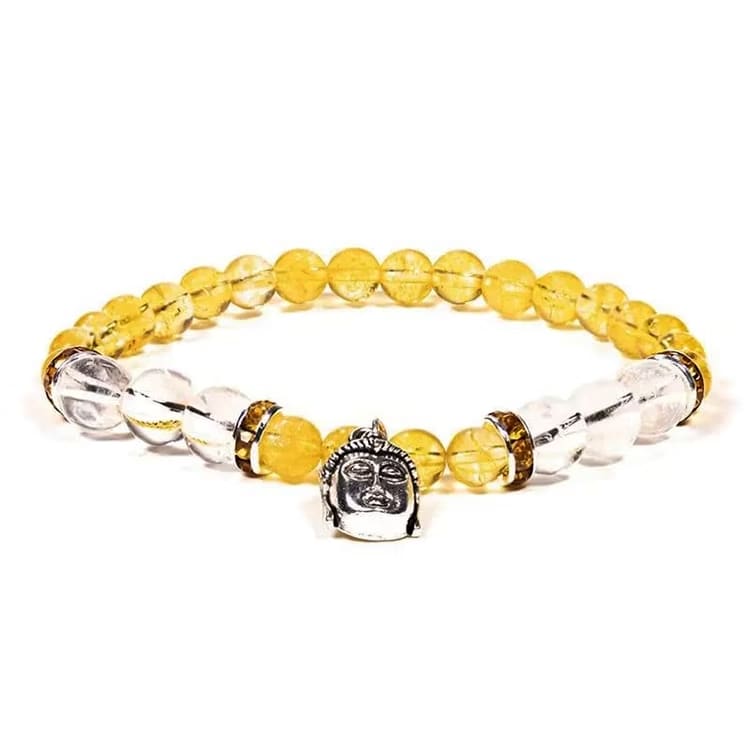 Kristallpunkten Citrin, Bergkristall (Buddha) 6mm pärlor Armband