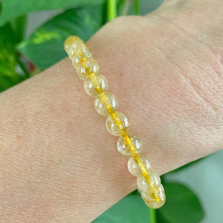 Kristallpunkten Rutilkvarts Guld 6mm pärlor Armband