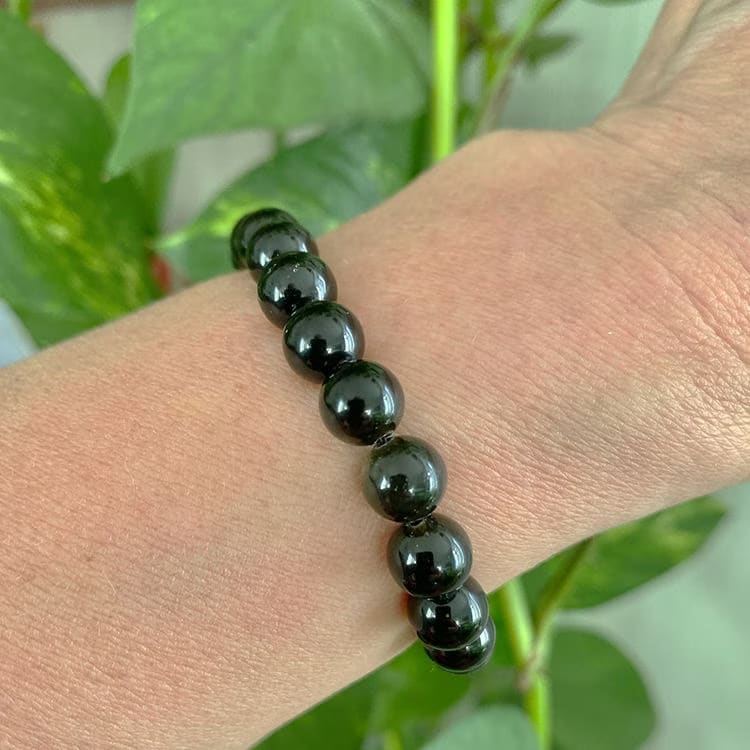 Kristallpunkten Obsidian Guld 8mm pärlor Armband