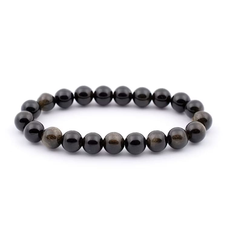 Kristallpunkten Obsidian Guld 8mm pärlor Armband