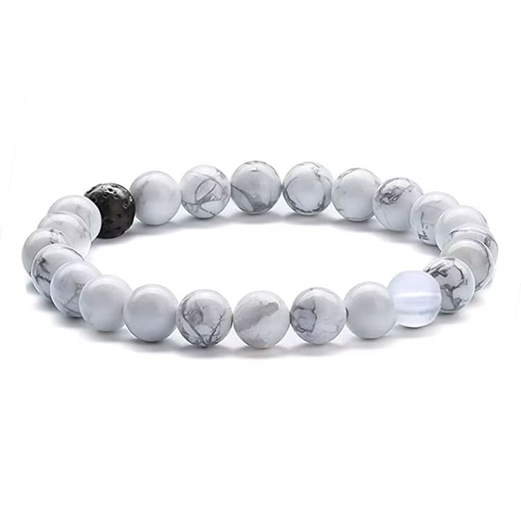 Kristallpunkten Howlit Vit, Lavasten, Bergkristall 8mm pärlor Armband 'Större Handled'