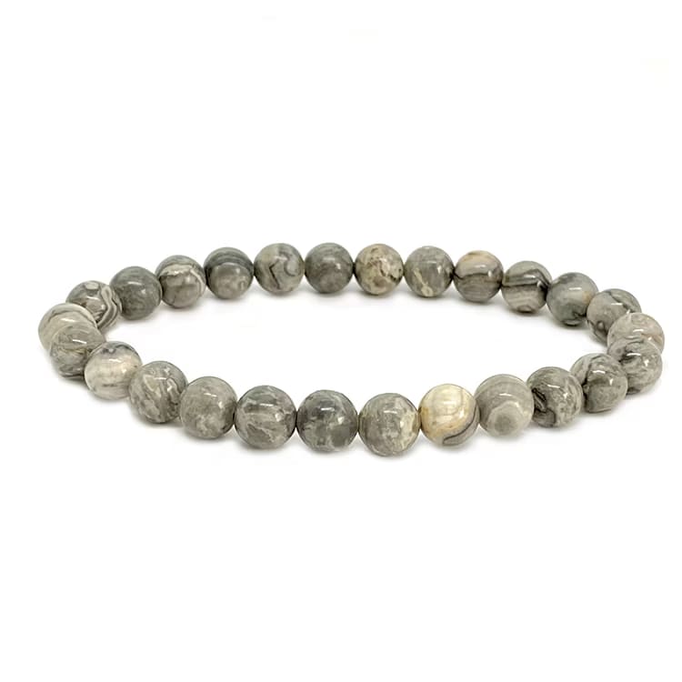 Kristallpunkten Jaspis Picasso "Map Stone" 8mm pärlor Armband 'Större Handled'