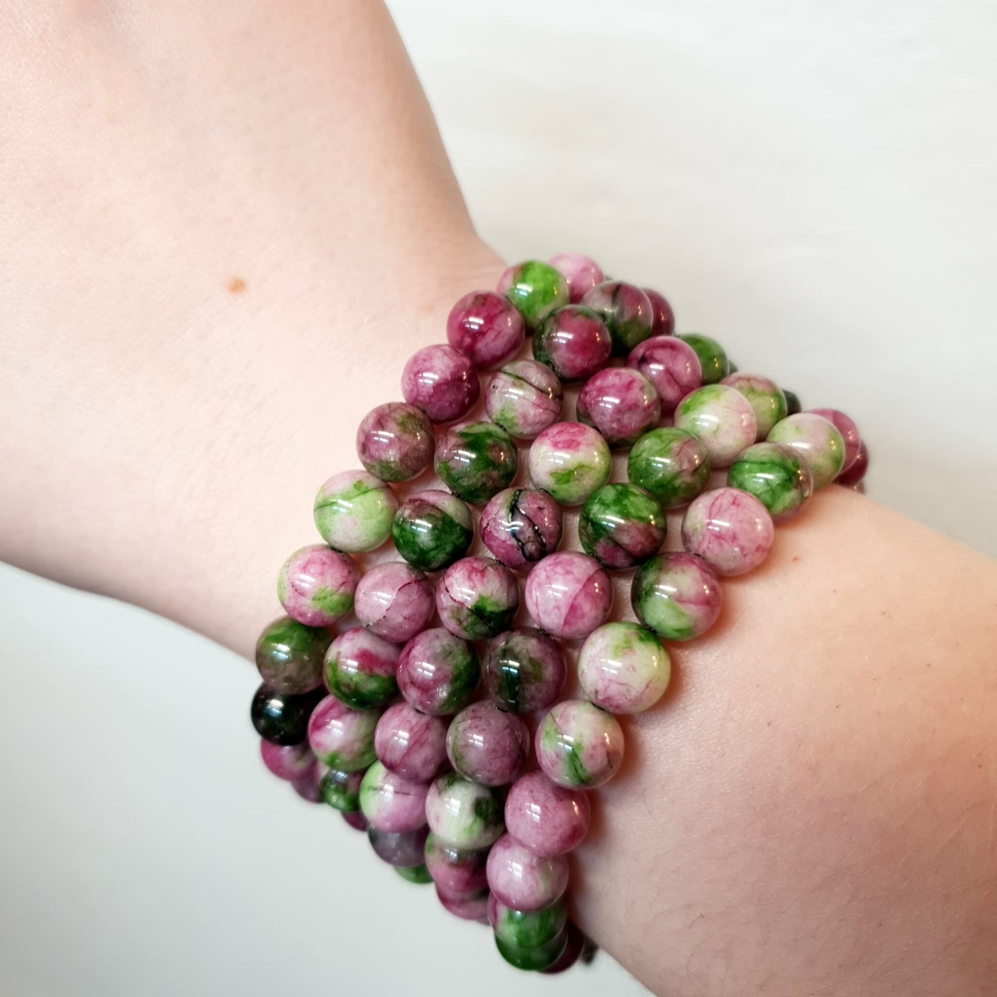 Kristallpunkten Agat 8mm pärlor Armband 'Enkelrad Justerbart'