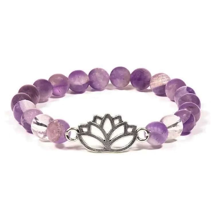 Kristallpunkten Ametist Chevron, Bergkristall (Lotus) 8mm pärlor Armband