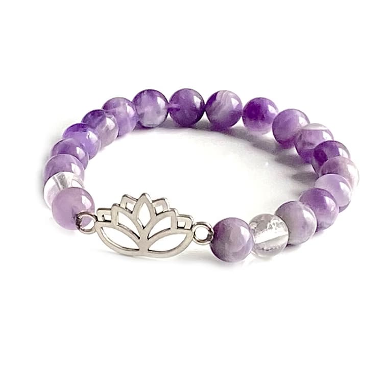 Kristallpunkten Ametist Chevron, Bergkristall (Lotus) 8mm pärlor Armband