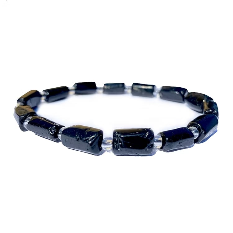 Kristallpunkten Turmalin Svart (polygon) 10-14mm pärlor Armband (Större handled)