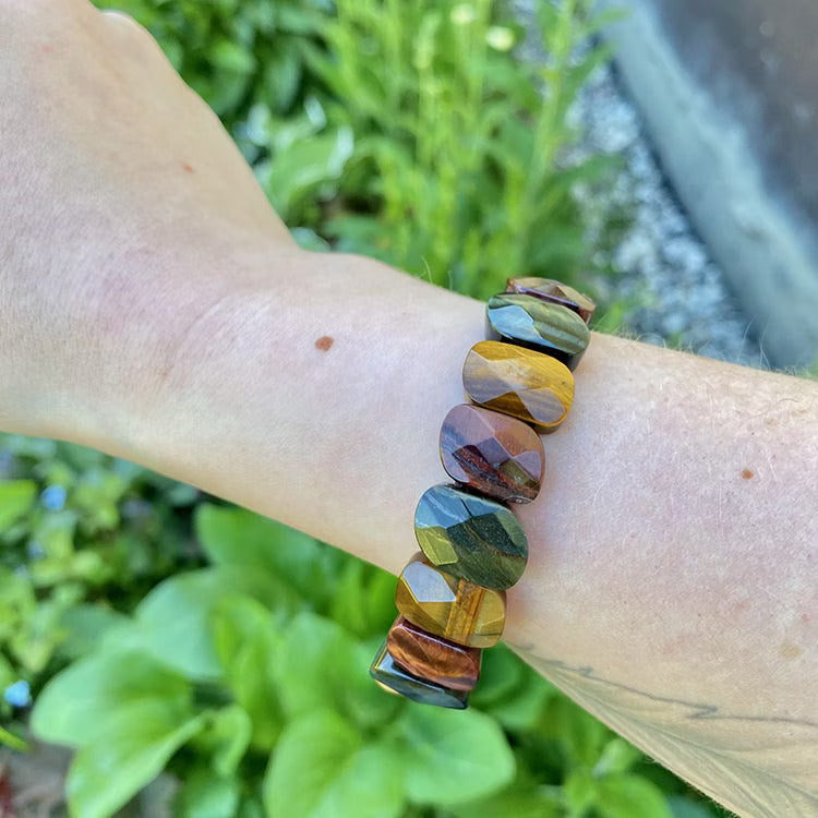 Kristallpunkten Tigeröga 3 färger (Facetterad Platta) Armband