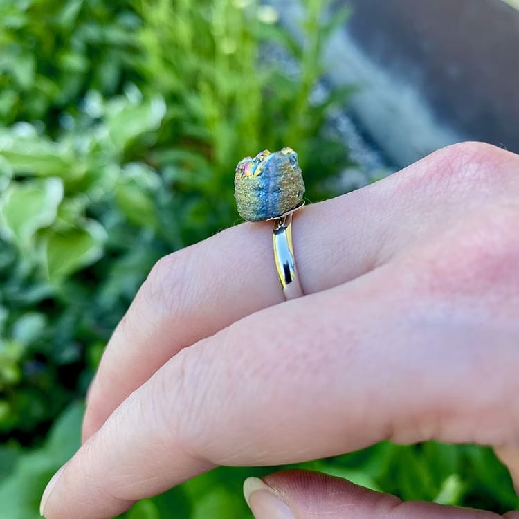 Kristallpunkten Titan Aura Kvarts Ring (925 silver)