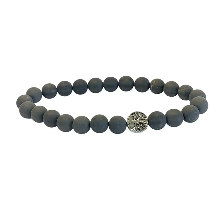 Kristallpunkten Shungit 8mm pärlor Armband (Tree Of Life)