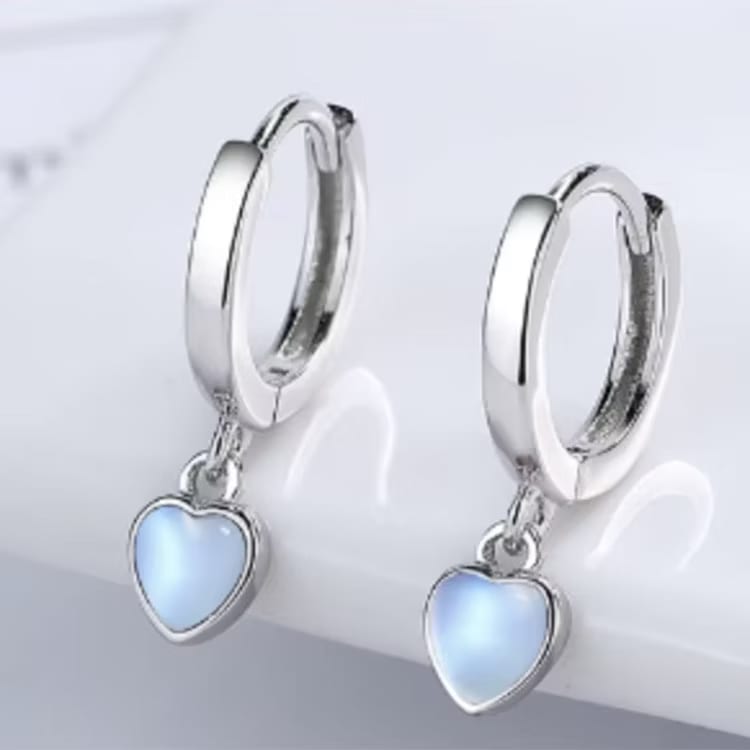 Kristallpunkten Månsten Örhängen (Hjärta) (Silver 925)